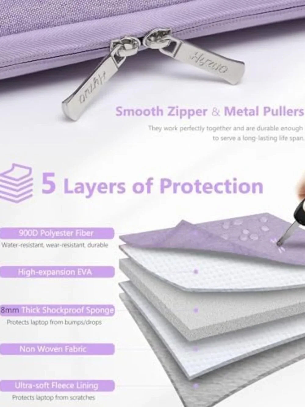 Stylish Lilac Purple 14-15 Inch Laptop Sleeve Case for MacBook Air & More